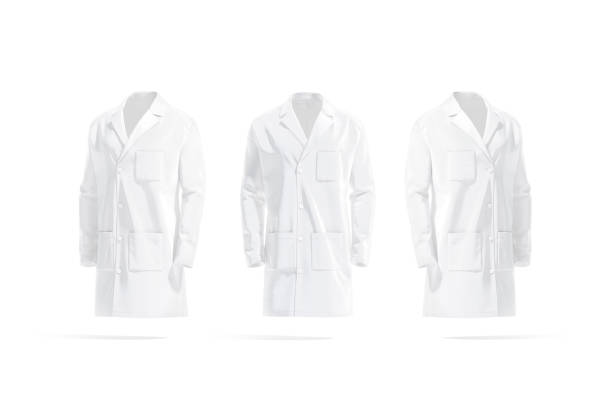 istock Blank white medical lab coat mockup, front and side view 1343184611