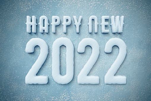Happy New Year 2022 built out of snow