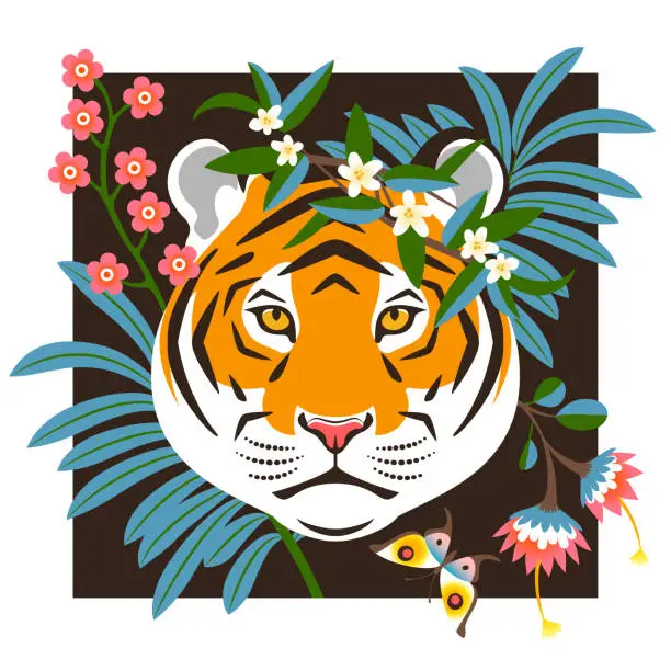 Vector illustration of Tiger in the jungle