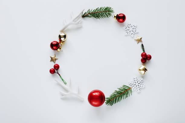 istock Beautiful Christmas wreath on white background. Christmas greeting card. 1343193841