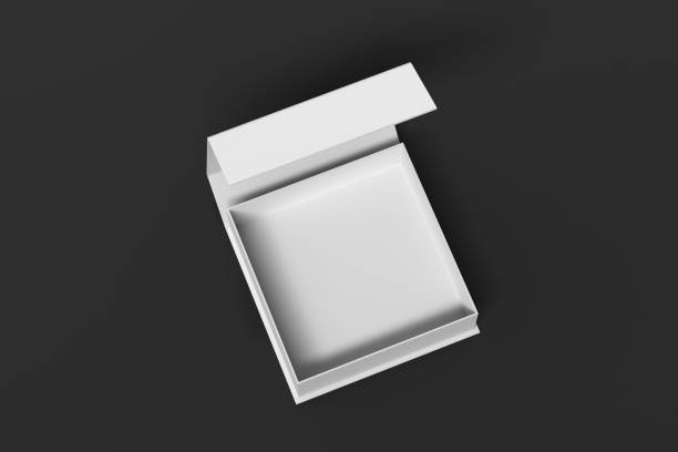 istock White opened square folding gift box mock up on black background. View above. 1343196139