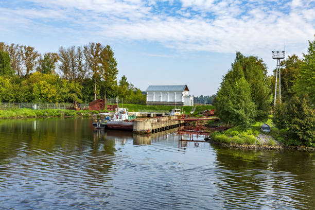 istock Old pier for small boats on the river bank 1343200083