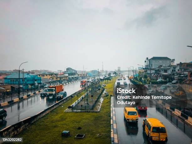 Traffic And Cityscape Of Lagos During The Rain Stock Photo - Download Image Now - Nigeria, Lagos - Nigeria, Africa