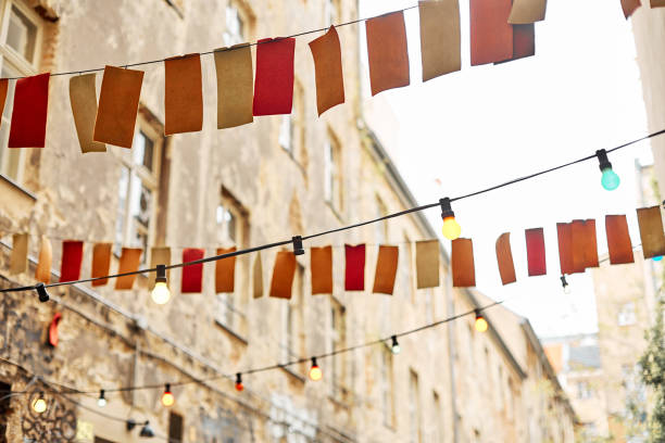 istock Decorating the street with flags on a rope 1343203150