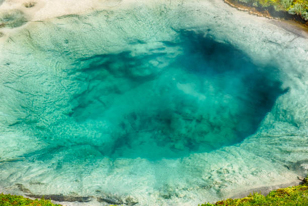 Deatiled photo of Bluebell pool from above. Yellowstone National Park, Wyoming, USA