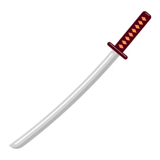 Vector illustration of Cartoon katana ninja weapon with handle vector flat illustration. Traditional Japanese warrior sword