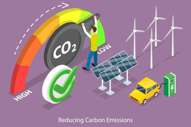 3D Isometric Flat Vector Conceptual Illustration of Reducing Carbon Emissions vector art illustration
