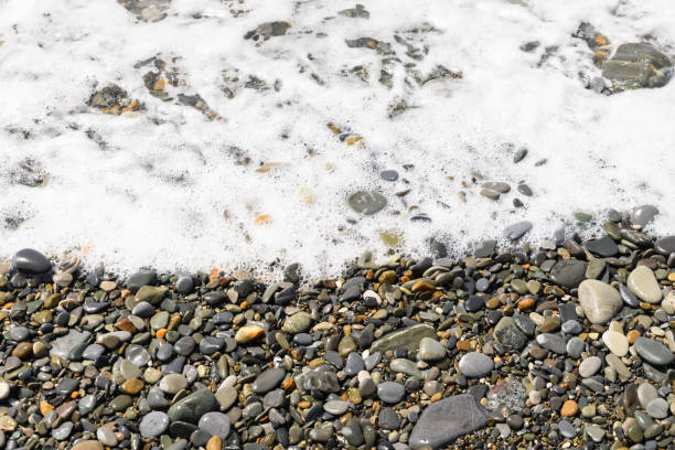 istock Pebble beach .Sea wave near the shore. 1343207602