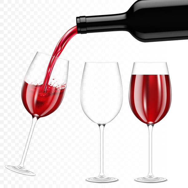 illustrazioni stock, clip art, cartoni animati e icone di tendenza di vino rosso versato nel bicchiere, isolato. - red grape