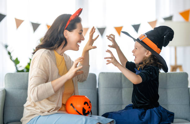 istock Happy family celebrating Halloween 1343230184