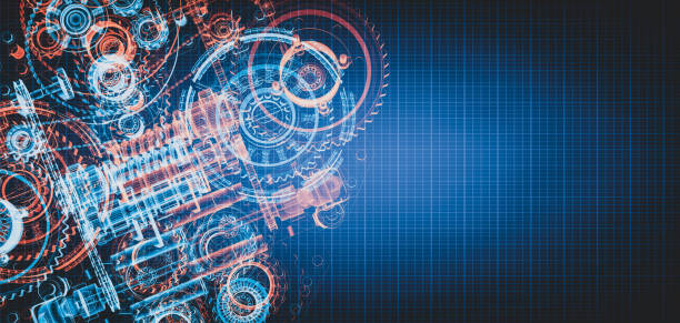 istock Blueprint project of engine design with gears 1343230225
