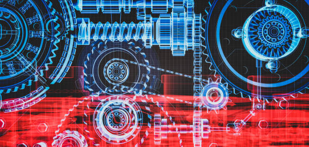 istock Blueprint project of engine design with gears 1343230226