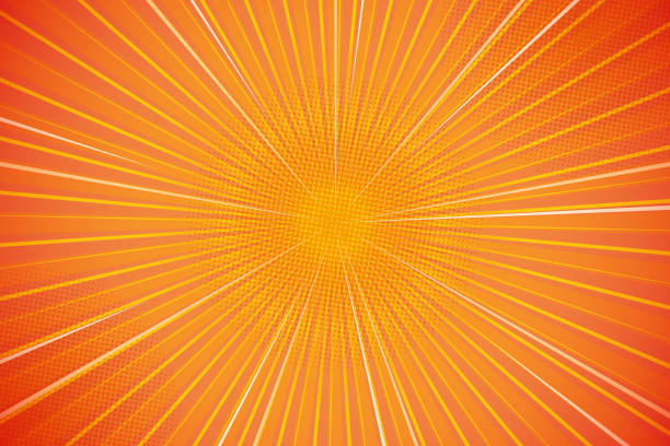 Template bright flash radial lines orange background Comic book yellow light strip burst vector illustration for superhero design comic book page layout stock illustrations