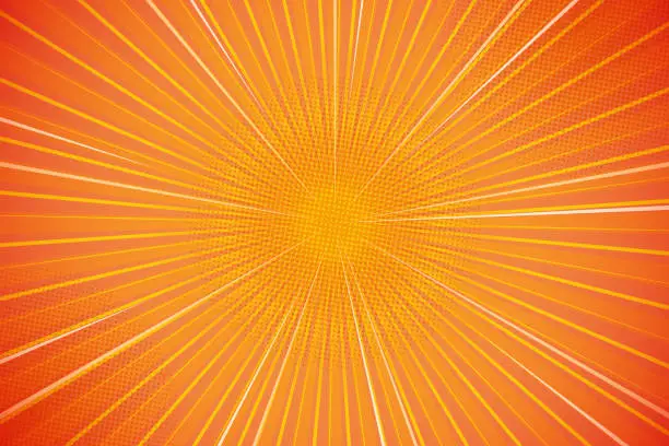 Vector illustration of Template bright flash radial lines orange background
