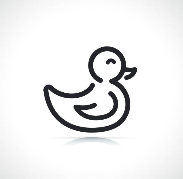 ilustraciones, imágenes clip art, dibujos animados e iconos de stock de icono de línea delgada de pato niño - rubber duck