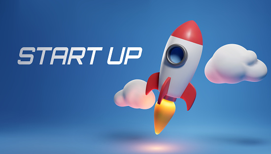 Illustration of rocket and copy space for start up business and bitcoins advertise. EPS 10