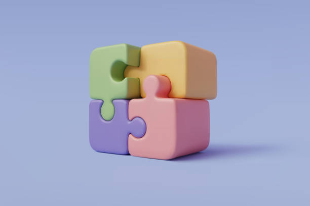 ilustraciones, imágenes clip art, dibujos animados e iconos de stock de ilustración vectorial 3d del cubo de rompecabezas. - puzzle jigsaw piece teamwork jigsaw puzzle