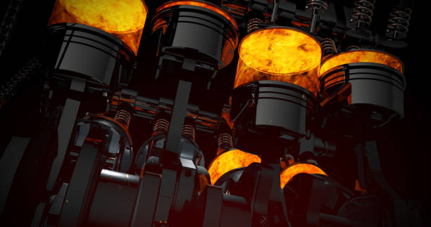 istock Close Up V8 Engine With Sparks, Explosions And Flames. 1343259284