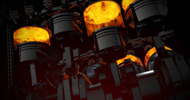 istock Close Up V8 Engine With Sparks, Explosions And Flames. 1343259977