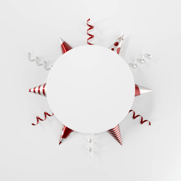 modern christmas red and silver ornaments wreath. new year concept. white empty space for text - 3d illustration - confetti new years day new year christmas imagens e fotografias de stock