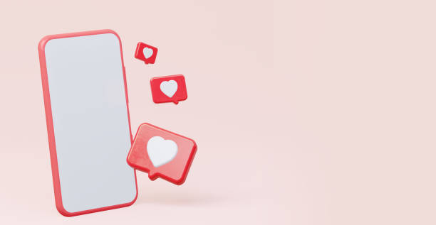 istock Icon Notification like heart. On mobile phone. A mockup of a phone with an empty white screen. 3d rendering. 1343264848