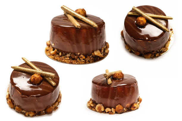 istock Chocolate and caramel cake isolated on a white background. 1343267501