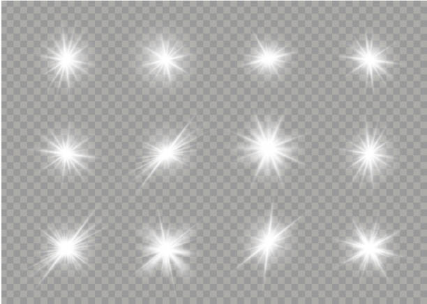 Set of explosion star, glare, sparkle, sun flare. Bright star isolated on a transparent background. White glowing light burst. Sparkling magic dust particles. Set of glare, explosion, sparkle, line, sun flare. shiny stock pictures, royalty-free photos & images