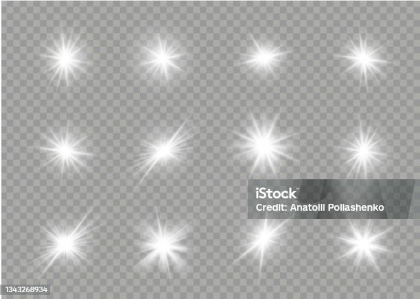 Set Of Explosion Star Glare Sparkle Sun Flare Stock Photo - Download Image Now - Glittering, Lens Flare, Shiny