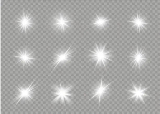 Photo of Set of explosion star, glare, sparkle, sun flare.