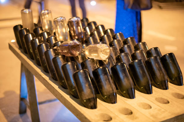 istock Visit of deep and long undergrounds caves for making champagne sparkling wine from chardonnay and pinor noir grapes in Reims, Champagne, France 1343269842