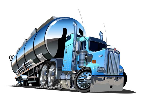 kreskówkowa pół-cysterna izolowana na białym tle - truck fuel tanker oil semi truck stock illustrations