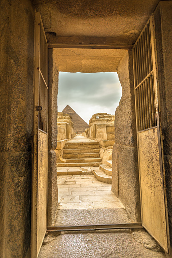 Door and staircase to pyramids in Cairo, Egypt