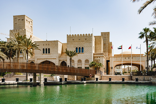 Oriental buildings in Madinat Jumeirah, Dubai, UAE for background