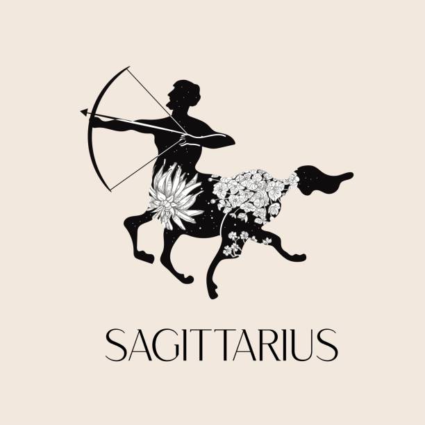 조디악 사인 궁수 자리. 점성술적 운세의 상징. - sagittarius stock illustrations