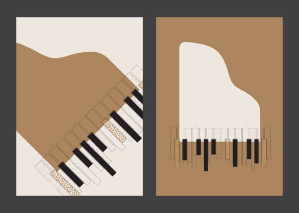 illustrazioni stock, clip art, cartoni animati e icone di tendenza di poster per pianoforte a coda. modello di musica di lusso con strumento musicale astratto - pianoforte