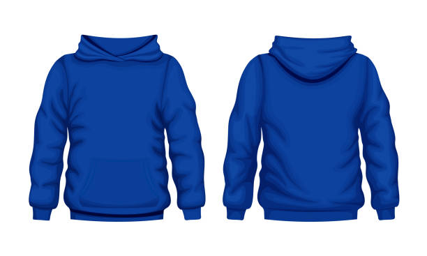 ilustraciones, imágenes clip art, dibujos animados e iconos de stock de sudadera con capucha azul vistas delanteras y traseras. suéter sudadera de moda con capucha de algodón para el uso diario. - shirt jacket template t shirt