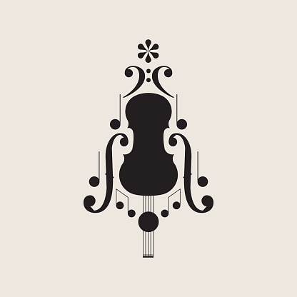 Violin and notes icon for musical event. Silhouette, vector illustration.