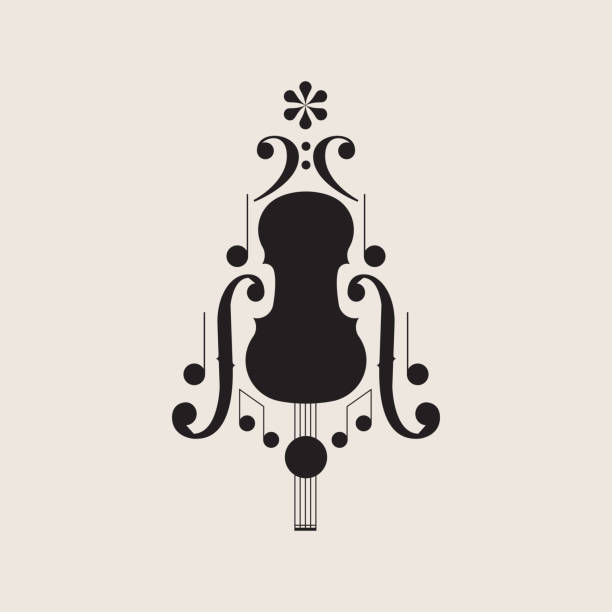 Christmas tree music design element Violin and notes icon for musical event. Silhouette, vector illustration. classical stock illustrations