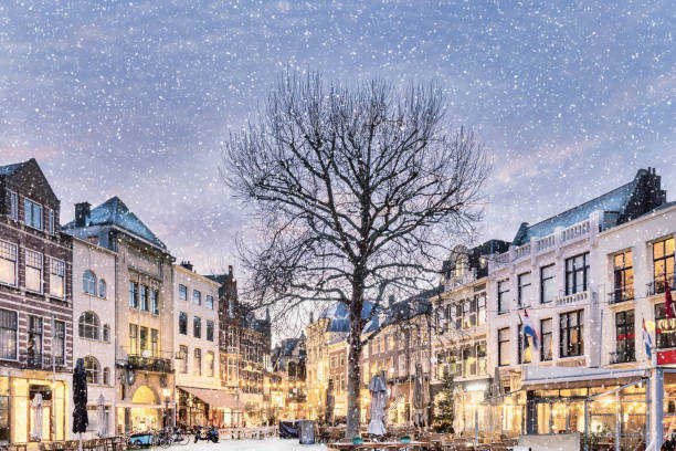 istock The central historic square Plaats during winter with bars and restaurants decorated with christmas lights in the city center of The Hague, The Netherlands 1343289014