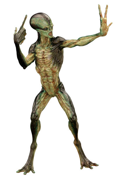 istock 3D illustration green alien on white 1343289038
