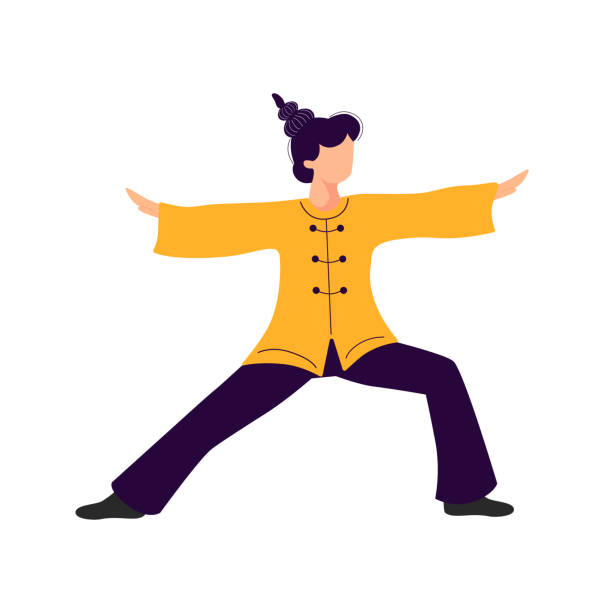 Woman doing tai chi and qigong exercises Woman doing tai chi and qigong exercises. Vector illustration of a healthy lifestyle, sport, fitness, qigong, yoga, tai chi tai chi meditation stock illustrations