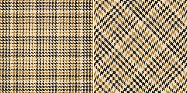 illustrations, cliparts, dessins animés et icônes de motif à carreaux en tweed en brun or, beige, noir. fond de contrôle en tartan neutre à texture pixel sans couture pour robe, veste, foulard, autre textile moderne de mode printemps automne-hiver. - houndstooth