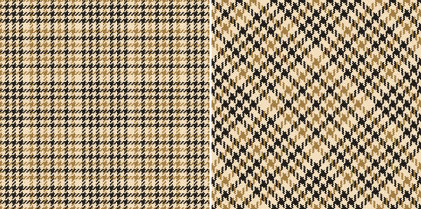 Tweed check plaid pattern in gold brown, beige, black. Seamless pixel textured neutral houndstooth tartan check background for dress, jacket, scarf, other modern spring autumn winter fashion textile. Tweed check plaid pattern in gold brown, beige, black. Seamless pixel textured neutral houndstooth tartan check background for dress, jacket, scarf, other modern spring autumn winter fashion textile. spring fashion stock illustrations