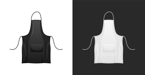 istock Black and white apron template. Clothing for cooks and protective factory workers durable cotton fabric. 1343293266
