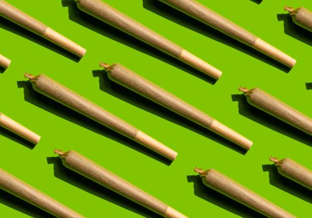 cannabis joint pattern on green background. - legalization imagens e fotografias de stock