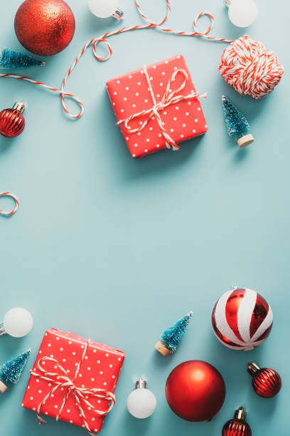 istock Christmas frame with classic decorations. Vintage style. Flat lay, top view. 1343297187
