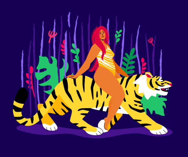 istock Wild woman - colorful flat design style illustration 1343298107