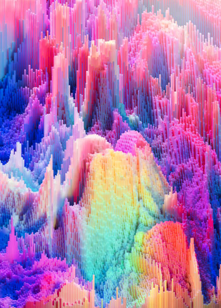 istock Surreal Multicolored Abstract Curved Shapes Forming Surface With Waves And Peaks. 3D Rendering Picture 1343298649