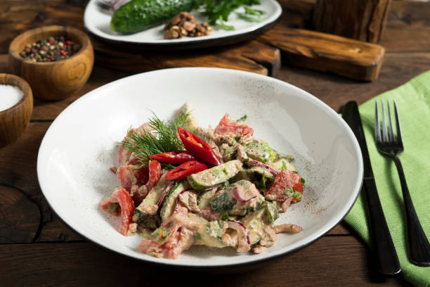 istock Georgian salad in white plate and spices 1343300940