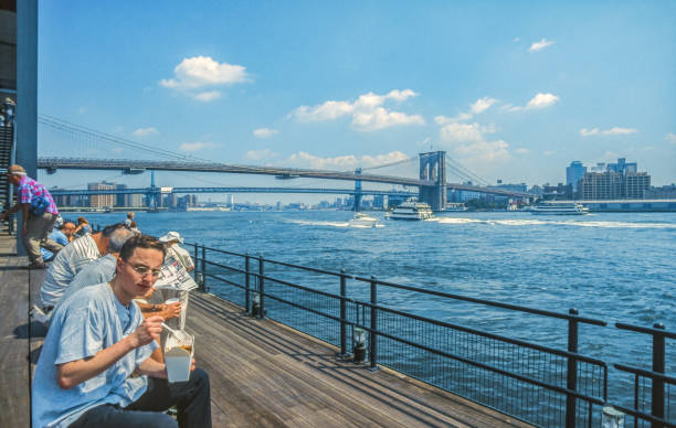 View from Pier 17 in New York City in 1994 with the Brooklyn Bridge in the background.